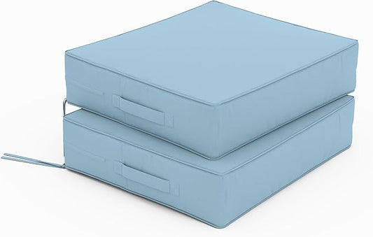 Patio Chair Cushions 18.5 X 16 X 4 Inch Waterproof Outdoor Seat Cushions for Patio Furniture, Outdoor Sofa Couch Pads with Ties & Handle, Set of 2, Light Blue