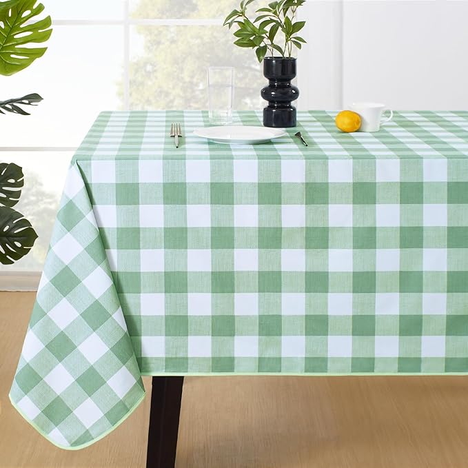 MOSAYT Rectangle Vinyl Tablecloth, 100% Waterproof Buffalo Gingham Plastic Table Cloth, Heavy Duty Wipeable Table Covers for Picnic, Outdoor, Camping - 54 x 108, Green