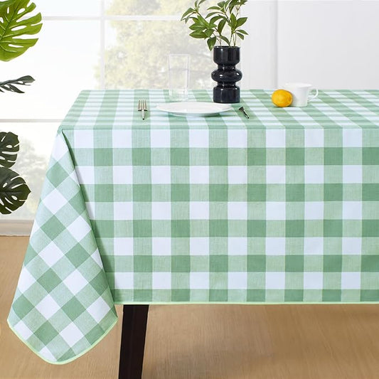 MOSAYT Rectangle Vinyl Tablecloth, 100% Waterproof Buffalo Gingham Plastic Table Cloth, Heavy Duty Wipeable Table Covers for Picnic, Outdoor, Camping - 54 x 108, Green