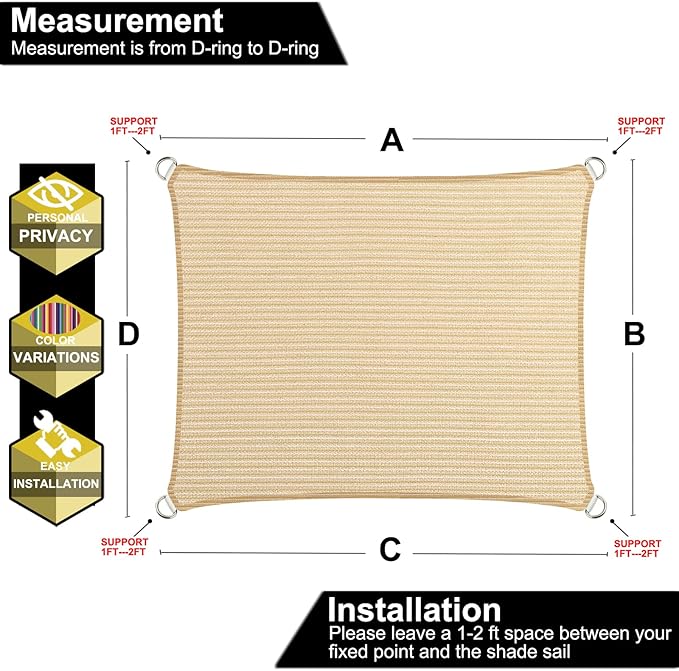 10' x 10' Beige Outdoor Sun Shade Sail Canopy ??UV Resistant Permeable Awning Fabric for Patio, Garden, Backyard, Pergola, Carport, Lawn Shelter Cover
