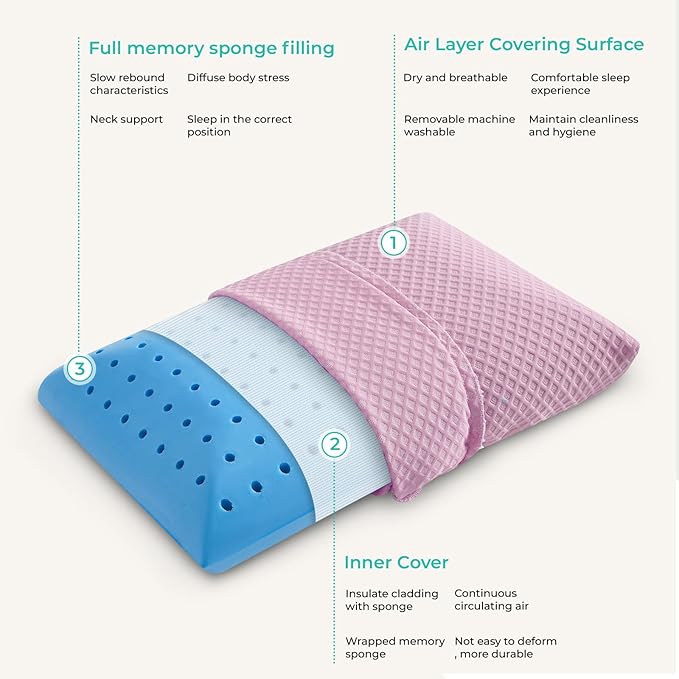 Travel Pillow Memory Foam Pillows, Camping Pillow-Compressible Medium Firm, Breathable Cover, Ideal Backpacking Hiking, Bed Pillows, Airplane and Car (Apricot Powder, M)