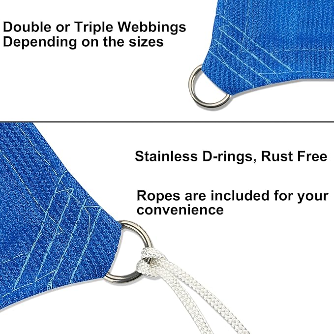 10' x 10' Blue Outdoor Sun Shade Sail Canopy ??UV Resistant Permeable Awning Fabric for Patio, Garden, Backyard, Pergola, Carport, Lawn Shelter Cover