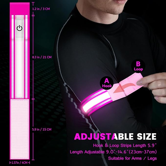 Light Up LED Armband for Running Walking at Night,Reflective Arm Bands for Runners,Rechargeable Jogging Lights,High Visibility Night Running Safety Gear Adjustable Running Women Men Kids