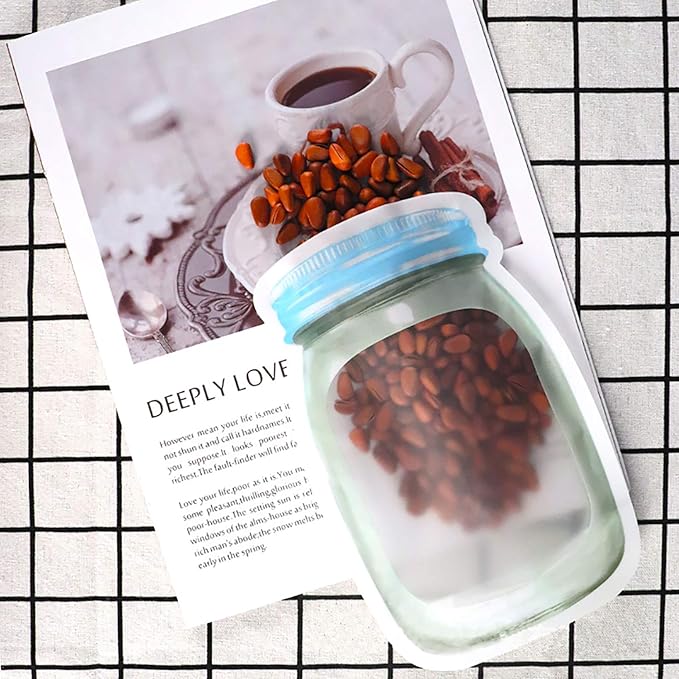 Enkrio 20 Pack Reusable Mason Jar Bags Reusable Mason Jar Zipper Bags Food Storage Bag for Kitchen Food Snack Sandwich Leakproof Snacks Food Saver Bags