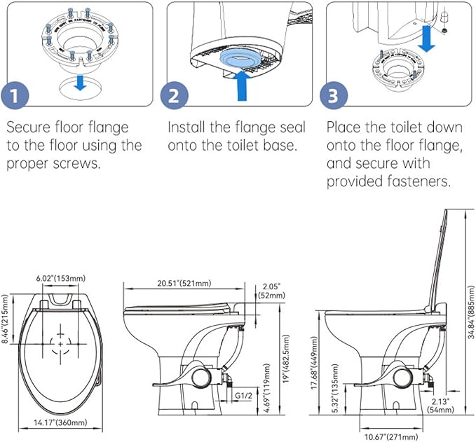 SEAFLO Ceramic Residential Height Camper/RV Toilet with Sprayer Attachment & Elongated Ceramic Bowl, 19” Standard Height, Gravity Flush System, Foot Pedal Operation, Soft Close Seat, 4-Year Warranty
