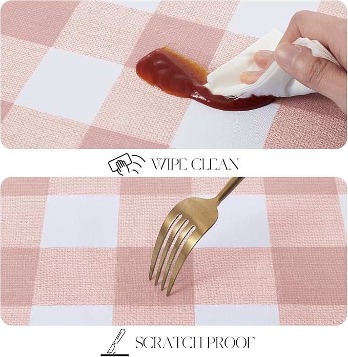 MOSAYT Rectangle Vinyl Tablecloth, 100% Waterproof Buffalo Gingham Plastic Table Cloth, Heavy Duty Wipeable Table Covers for Picnic, Outdoor, Camping - 54 x 78, Pink