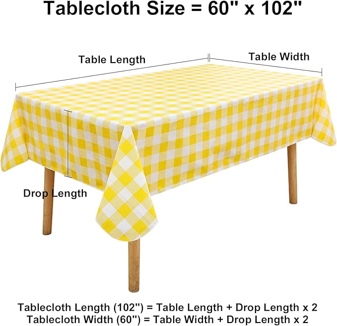 misaya Rectangle Waterproof Vinyl Table Cloth, Buffalo Flannel Backed Tablecloth, Wipeable Plastic Table Cover for Dinner, Kitchen, Outdoor (60" x 102", Yellow and White)