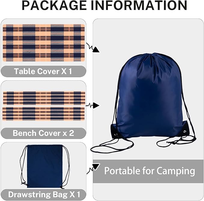 CAPSCEOLL Elastic Picnic Table Cover with Bench Covers 5Ft Waterproof Fitted Picnic Table Cover Cloths for Outdoors Camping Tablecloth with Drawstring Bag, 60X30in, Autumn Plaid