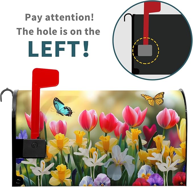 Spring Flowers Mailbox Covers Magnetic Large Size 25.5''x21'' Floral Butterfly Letter Box Wrap Spring Summer Seasonal Waterproof Post Letter Box Wrap Decor for Home Outdoor Garden Yard