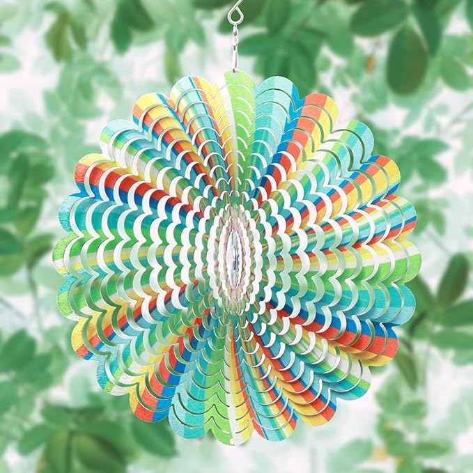 SPRING SONG Rainbow Mandala Kinetic Wind Spinner for Yard and Garden Stainless Steel Spinner Indoor and Outdoor Hanging Decor Crafts Ornaments Kinetic Art Spinner Hanging Wind Spinners Decor Gifts