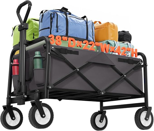 Collapsible Wagon Folding Wagon Garden Cart with Large Capacity, Portable Utility Wagon Cart Heavy Duty for Beach Camping Shopping Garden (Grey)