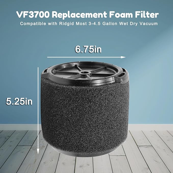 1 Pack VF3700 Filter (Single Wet Application Foam Filter Cartridge) Fit for 3 to 4.5 Gallon RIDGID Wet/Dry Shop Vacuums