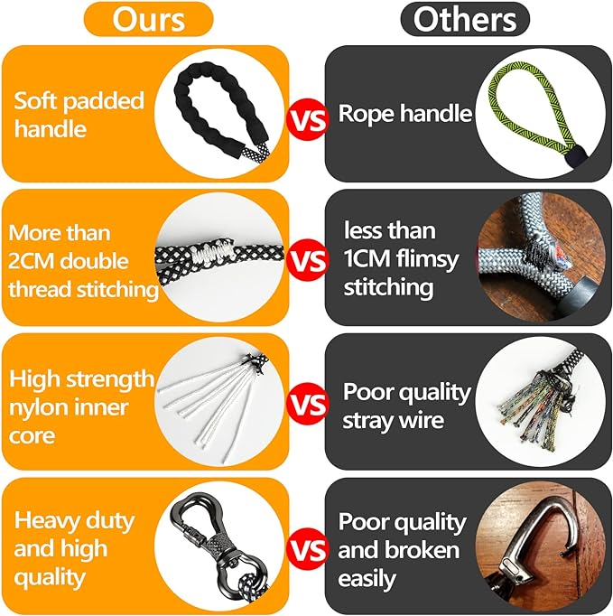 NTR 25FT Training Leash for Dog, Purple Rope Leash with Swivel Lockable Hook, Reflective Thread, Padded Handle, Dog Lead line for Walking, Hunting, Camping, Backyard for Small Medium Large Dog