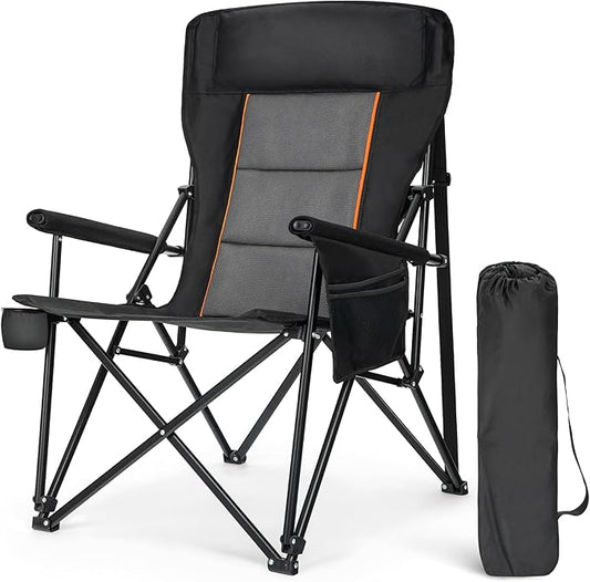ALPHA CAMP Oversized Folding Camping Chairs for Adults High Backrest Heavy Duty Lawn Chairs Support 500 LBS Portable Camp Chairs with Cup Holders Large Side Pocket Outdoor Chair