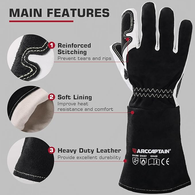 ARCCAPTAIN Tig Welding Gloves: Premium Goatskin Grain Leather, Dexterity, Comfort, Duralble Tig Gloves for Work Protection