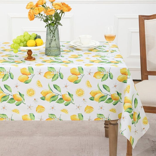 Romanstile Summer Rectangle Plastic Tablecloth, 100% Waterproof Oil-Proof Lemon PVC Table Cloth, Heavy Duty Vinyl Table Cover for Dining, Camping, Picnic, Outdoor - 54 x 54 Inch, Lemon