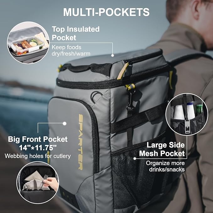Backpack Cooler Insulated Leak Proof 33/49 Cans, 2 Insulated Compartments Thermal Bag, Portable Lightweight Beach Travel Camping Lunch Backpack for Men and Women