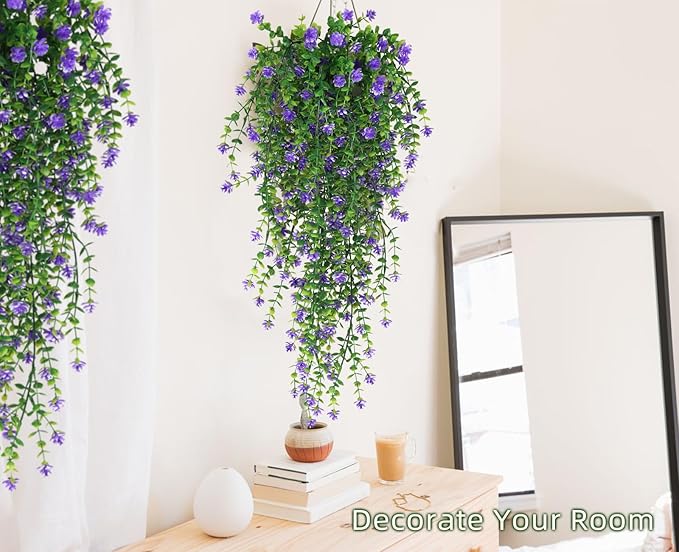 RECUTMS Vine Plant Fake Ferns Plants Large Faux Artificial Hanging Plants Wall Plants Artificial Hanging Plants Outdoors Fake Hanging Plant Greenery Vine for Outdoor Plants Decor 3 Pcs(Purple)