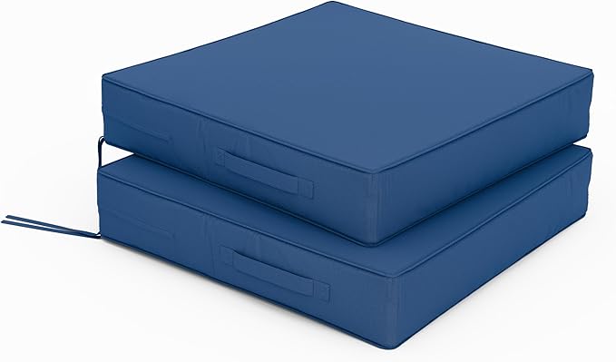 Patio Chair Cushions 22 X 22 X 4 Inch Waterproof Outdoor Seat Cushions for Patio Furniture, Outdoor Sofa Couch Pads with Ties & Handle, Set of 2, Blue