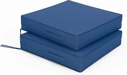 Patio Chair Cushions 22 X 22 X 4 Inch Waterproof Outdoor Seat Cushions for Patio Furniture, Outdoor Sofa Couch Pads with Ties & Handle, Set of 2, Blue
