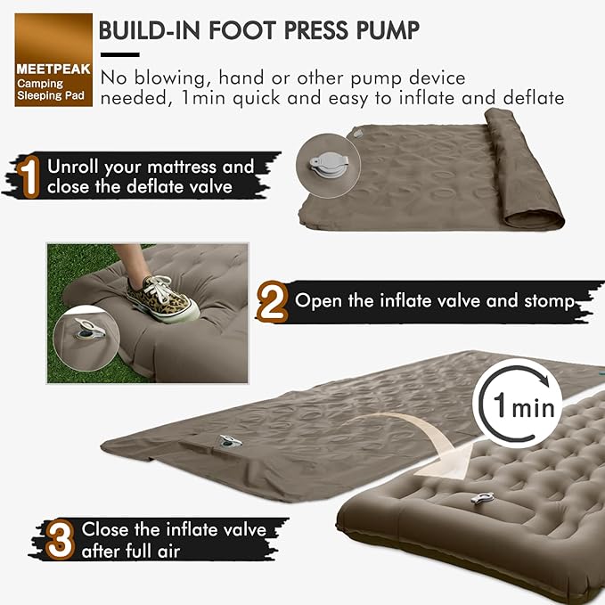 MEETPEAK Extra Thickness 5 inch Inflatable Sleeping Pad for Camping, Ultralight Compact Sleeping Mat Built-in Pump, Portable Camping Air Mattress for Tent Hiking Backpacking Traveling