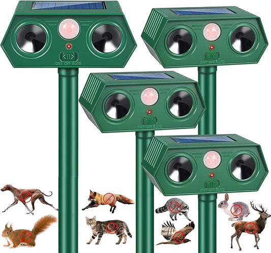 4 Pack Solar Ultrasonic Animal Repellent Outdoor,Cat Deterrent Deer Repellent Devices with Motion Detection,Waterproof Repeller for Raccoon Squirrel Rabbit Dog Skunk,Yard Garden Protection