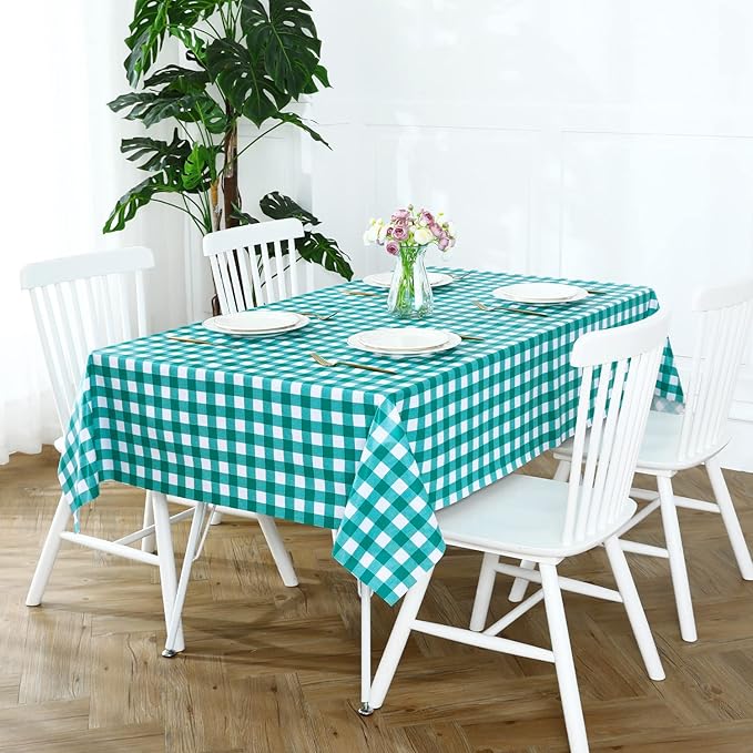 Romanstile RectangleVinyl PVC Tablecloth, 100% Waterproof Buffalo Plaid Plastic Table Cloth, Oil Proof Heavy Duty Wipeable Table Covers for Dining/Camping/Picnic/Outdoor - 60 x 120, Teal Green