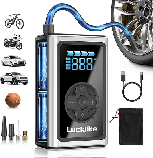 Lucklike Tire Inflator Portable Air Compressor,150PSI Portable Air Pump for Car, Bike Tire Pump with Digital Pressure Gauge, Air Pump with LED Light for Ball, Motorcycle, Bicycles
