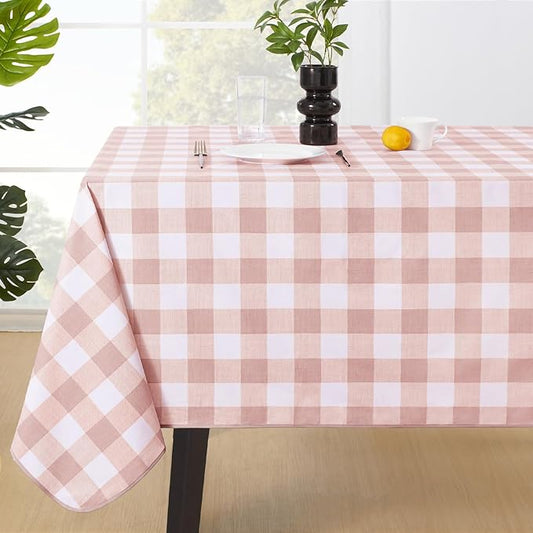 MOSAYT Rectangle Vinyl Tablecloth, 100% Waterproof Buffalo Gingham Plastic Table Cloth, Heavy Duty Wipeable Table Covers for Picnic, Outdoor, Camping - 54 x 78, Pink