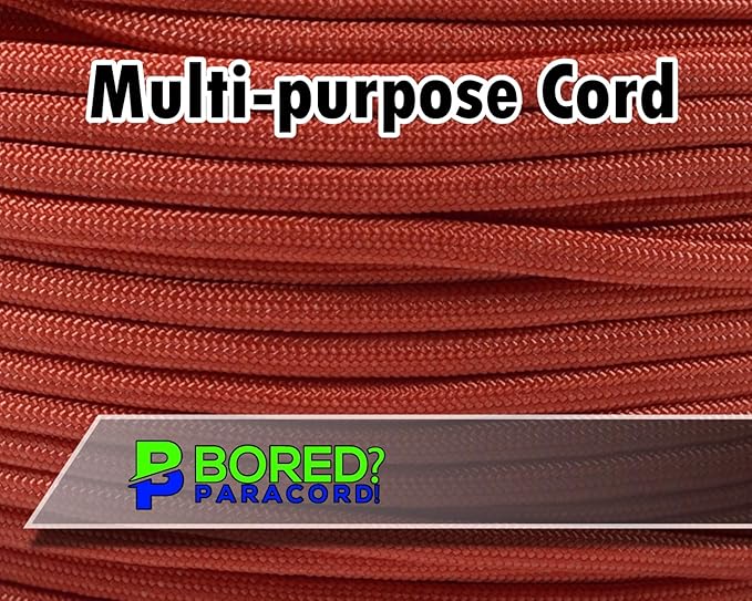 BORED? PARACORD! 550 lb Paracord - Ideal for Crafting, Camping, DIY Projects, Active & Military Outdoors - Strong Survival Rope - Tactical Parachute Cord Type III - International Orange 50 Feet