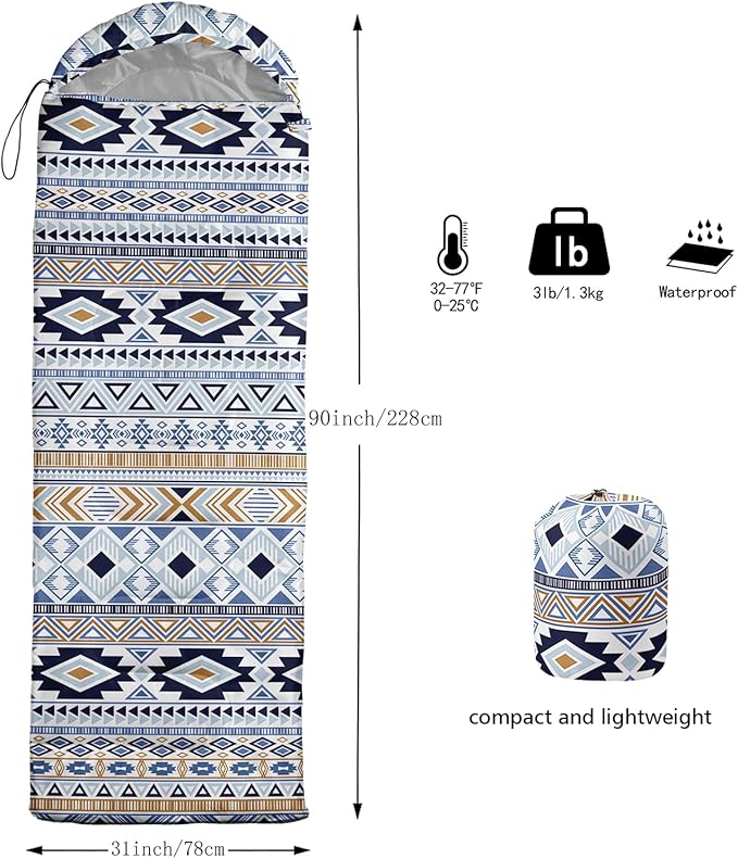 Sleeping Bags for Adults and Kids，3D Printing Camping Sleeping Bag for Girls Boys Lightweight Waterproof Cold/Warm 3-Season，Outdoor Travel with Compression Bags