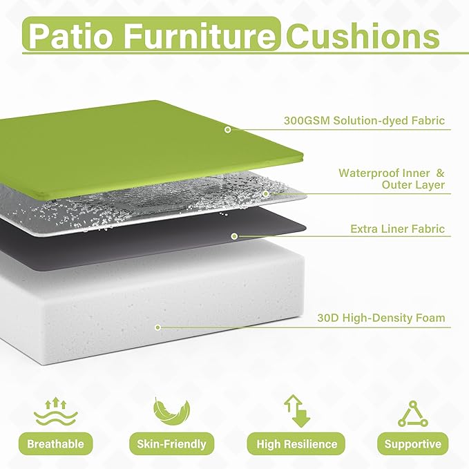 Patio Chair Cushions 22 X 22 X 4 Inch Waterproof Outdoor Seat Cushions for Patio Furniture, Outdoor Sofa Couch Pads with Ties & Handle, Set of 2, Grass Green