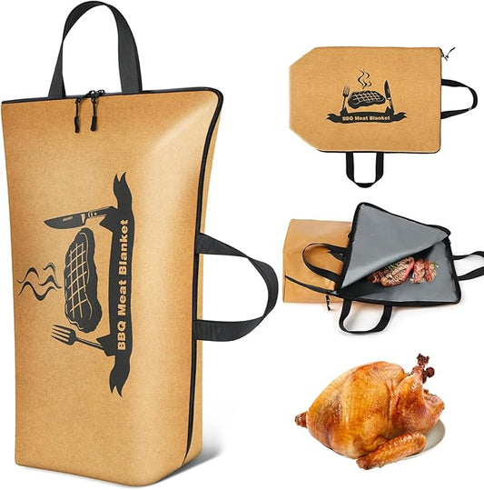 Desing Wish Large Capacity BBQ Blanket for Resting Meat, Reusable Smoker Grilling Insulated Meat Resting Bag with 3 Handles BBQ Accessories for Large Brisket/Beef/Pork Shoulders/Turkeys (21 Inch)
