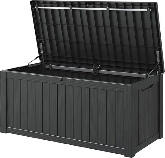 NUNU LAB Outdoor Storage Box,120 Gallon Deck Box,Resin Waterproof Outside Storage Bench,Outdoor Storage Cabinet With Lockable Lid,Backyard Deck Box For Garden Tools,Patio Cushions,Pool Accessories