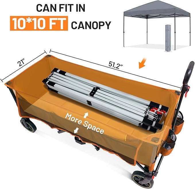 TIMBER RIDGE 51.2'' Extended Collapsible Wagon Cart with Brakes and Cargo Net, 350LBS Heavy Duty Foldable Utility Wagon with Adjustable Handle, 400L Capacity Portable Cart for Camping Sports Shopping