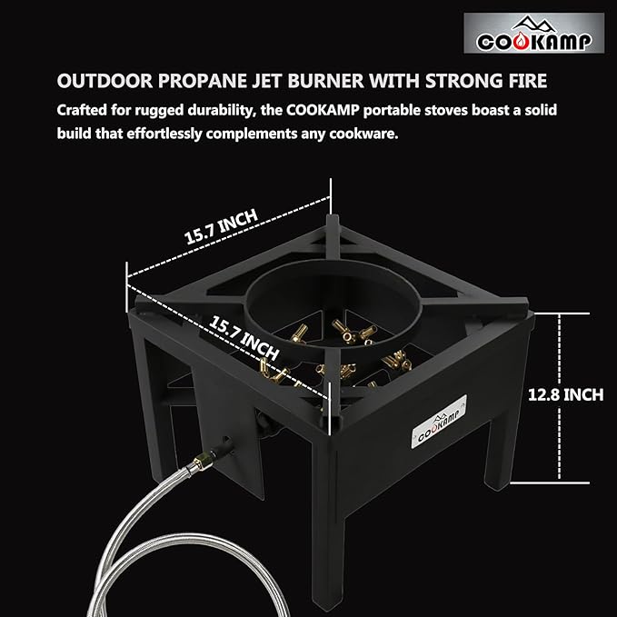 Jet Burner 23 Tips Outdoor Propane Gas Cooker with 0-10 PSI Adjustable Regulator and Steel Braided Hose SA1723