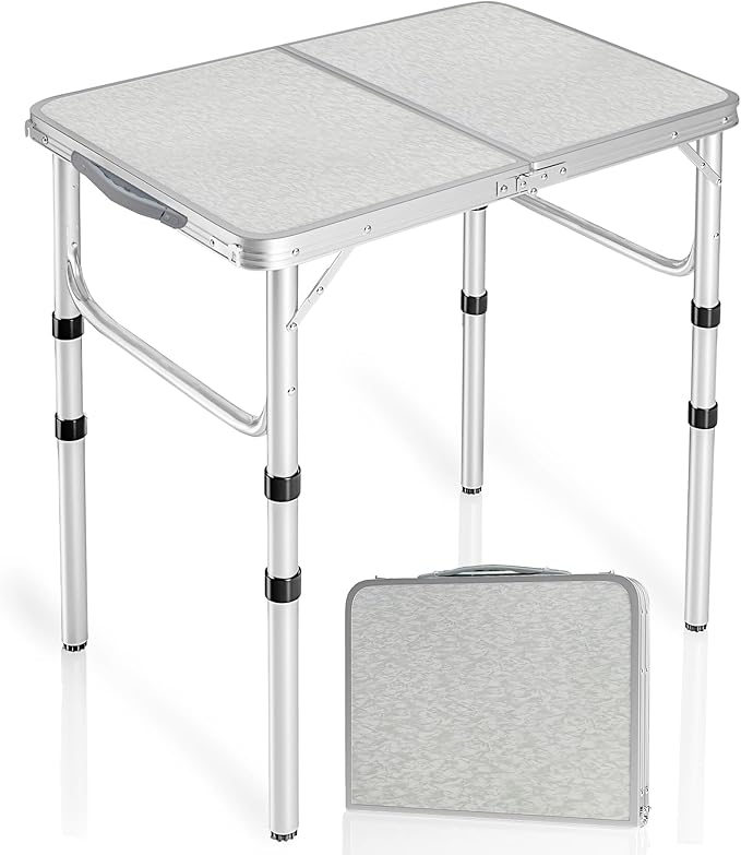 RedSwing Small Folding Table 2 Feet, Small Foldable Table Adjustable Height, Lightweight Portable Aluminum Camping Table, 3 Heights, 23in x 15 in x 10 in