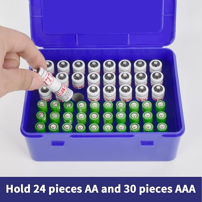 FULLCASE Battery Storage Organizer Holder Holds 54 AA AAA Batteries, Box Cases Garage Container, Home Drawer Organization Dispenser (Case Only) Blue