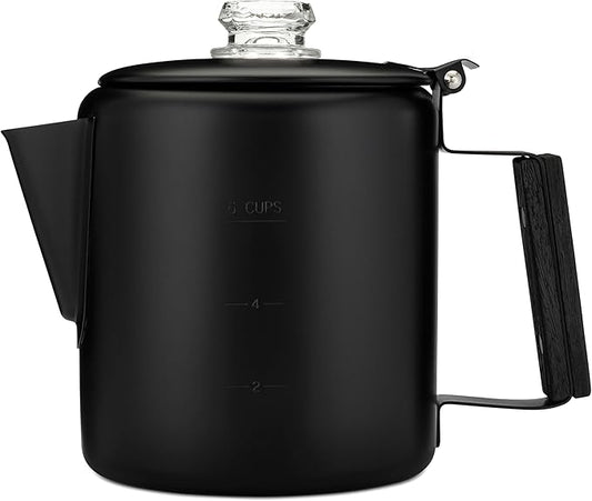 COLETTI Black Bozeman Percolator Coffee Pot — Camping Coffee Pot, Coffee Percolator Stovetop – America’s Sleekest Percolator – Pure Stainless Steel, NO Aluminum or Plastic (6 Cup)