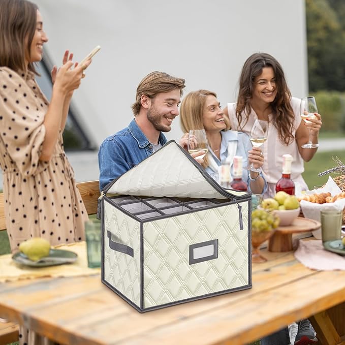 VERONLY Champagne Flute Storage Box,Quilted Stemware Storage Box Shell, Stackable Champagne Glass Container,Wine Glass, Crystal Glassware, Drinkware Case for Moving Transport
