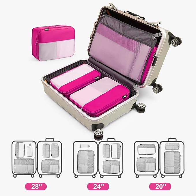 4 Set Compression Packing Cubes for Travel, Suitcases and Backpack Space Saving Organizers (Rose Red)