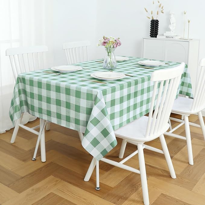 Romanstile Rectangle Plastic Tablecloth, 100% Waterproof Oil-Proof Checkered PVC Table Cloth, Heavy Duty Vinyl Table Cover for Dining, Camping, Picnic, Outdoor - 54 x 78 Inch, Sage Green