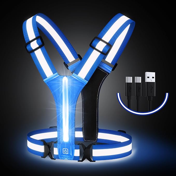 Simket Led Reflective Vest Running Gear, High Visibility Reflective Running Gear Rechargeable Adjustable Led Running Vest, Safety Night Running Gear for Men Women