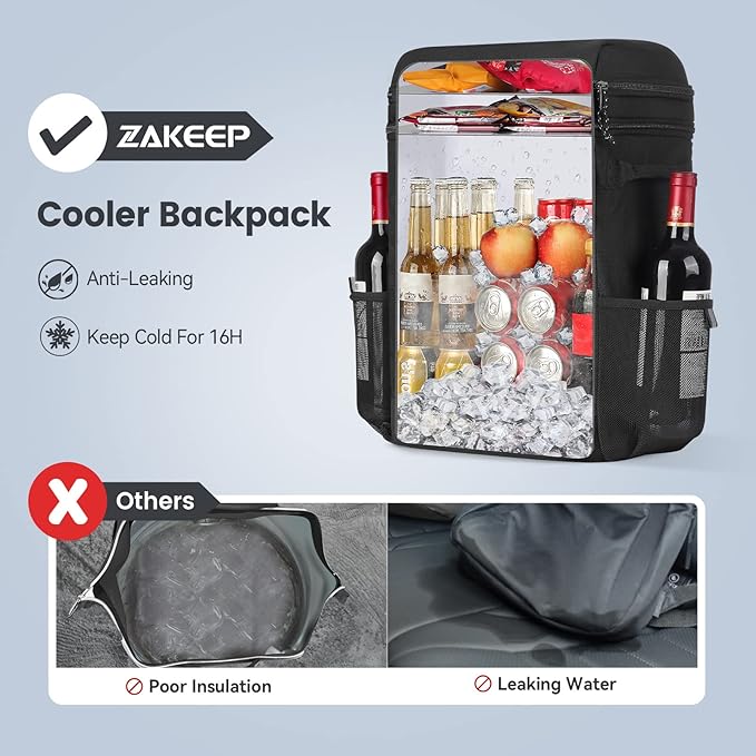 Cooler Backpack, 36 Cans Multifunctional Leakproof Cooler Backpack with Padded Top Handle, Mesh Pocket for Camping BBQ