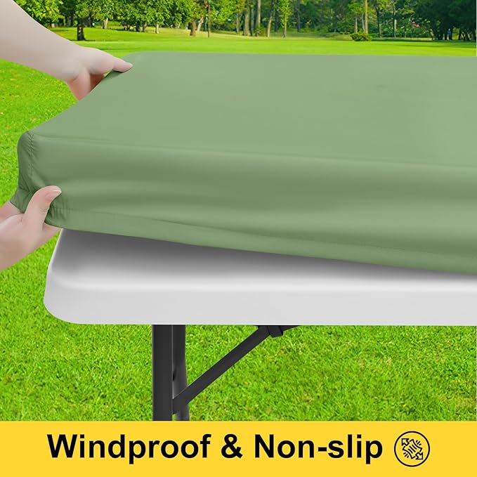 Smiry Picnic Table Cover with Bench Covers, Waterproof Elastic Fitted Polyester Tablecloths for 8 Ft Rectangle Tables, Washable Windproof Tablecloth for Camping, Outdoor (Sage Green, 30x96 Inches)