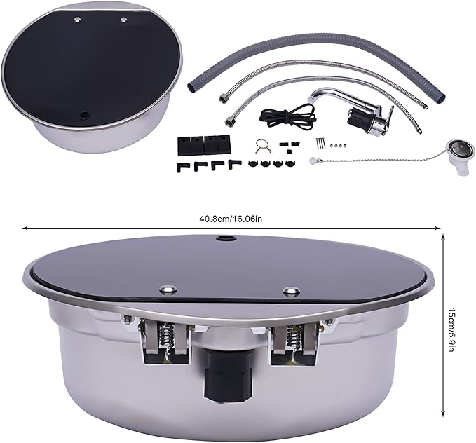 RV, Bar, Kitchen Sink with Folde Faucet C &Lid, Undermount Stainless Steel Single Bowl Small Drop In Sink Hand Wash Basin for Workstation, RV, Boat, Kitchen, Camper Van,Bar