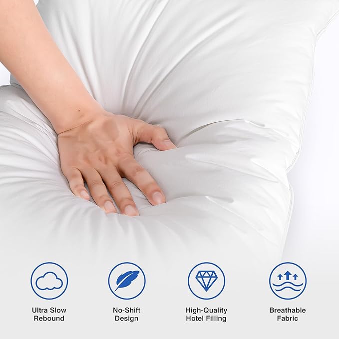 Goose Feather Pillow Queen Size Set of 2 - Down Hotel Bed Pillows for Sleeping, Soft 600 Thread Count Cotton Cover, Fluffy Support Surround Fill Polyester for Back, Stomach, Side Sleepers