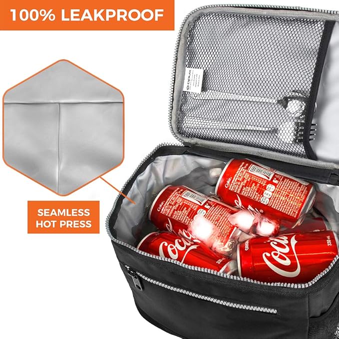 opux Insulated Lunch Box Men Women, Lunch Bag for Work School, Leakproof Soft Cooler Tote Adult, Large Lunch Pail Kids Boys Girls, Picnic Beach Food Bag with Shoulder Strap, Black