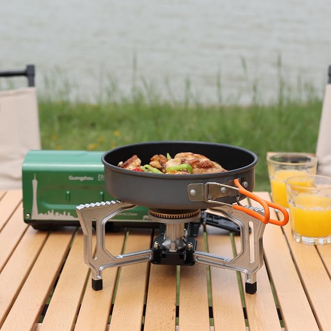 Portable Butane Gas Camping Stove - 7500 BTU Compact Folding Design with Carry Bag for Backpacking, RV Trips, Picnic & Outdoor Indoor Cooking, Green