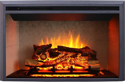 RICHFLAME 33 Inches, 21 Inches High, Edward Electric Fireplace Insert with Weathered Concrete Interior, Fire Crackling Sound, Remote Control, 750/1500W, Black